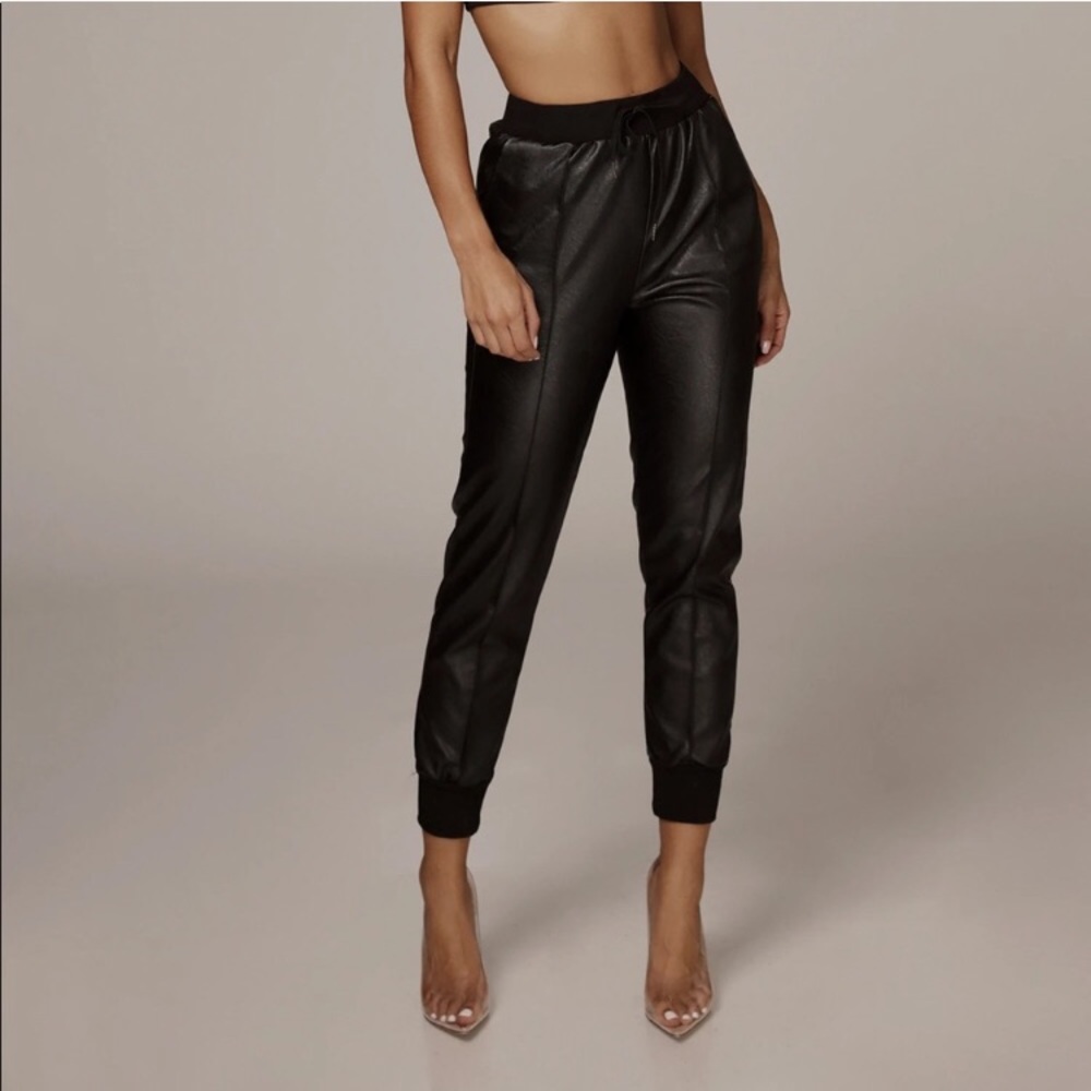 JluxLabel Black Ghost Faux Leather Joggers